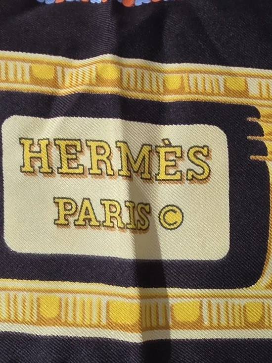 Hermès Black, Yellow and Cream Silk Scarf - Paris Motif