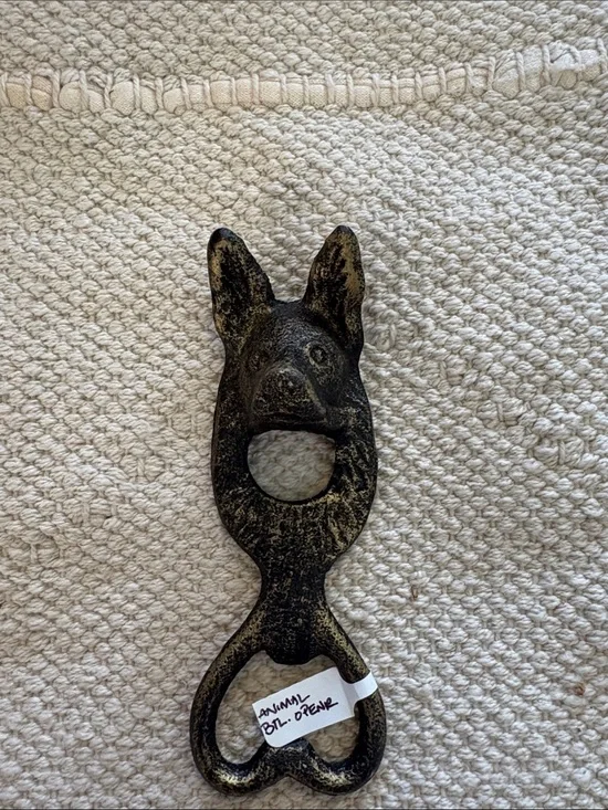 Vintage Dog Head Cast Iron Bottle Opener in Black and Bronze