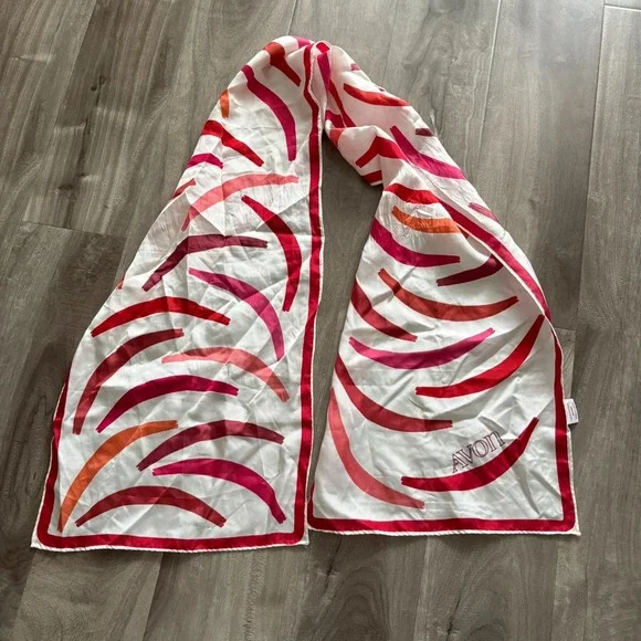 Vintage AVON Japan Scarf‎ Red Pink Brushstroke 100% Acetate 50