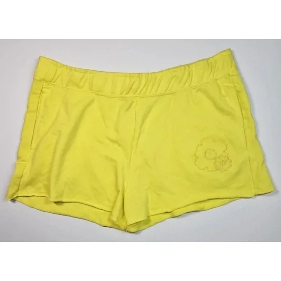 Nike Women's Yellow Terry Cloth Pull-On Shorts w/ Floral Embroidery Size‎ XL NWT