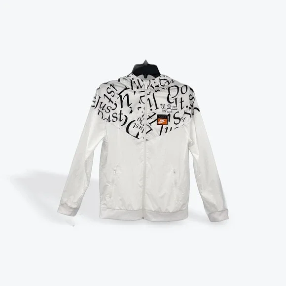 Nike Windrunner Jacket Women XL White Black Just Do It Print‎ Full Zip Hooded