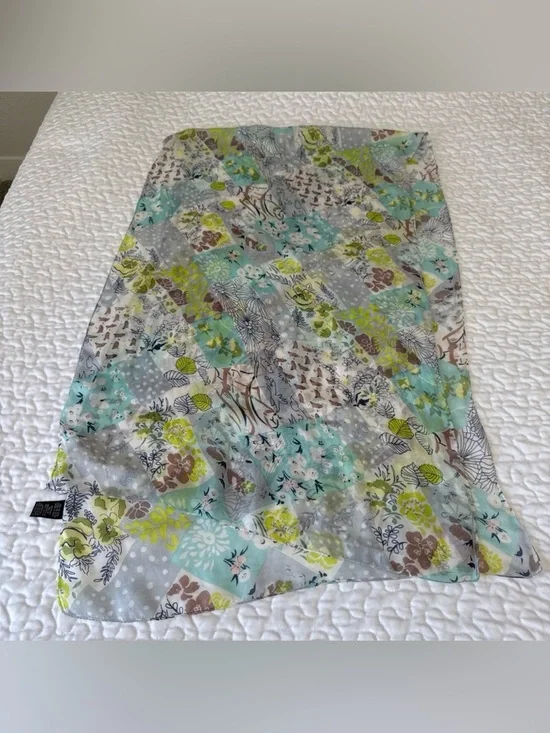 VTG Vivante By VSA 100% Silk‎ Scarf Wrap Patchwork Floral ~72”x 21” Boho Spring