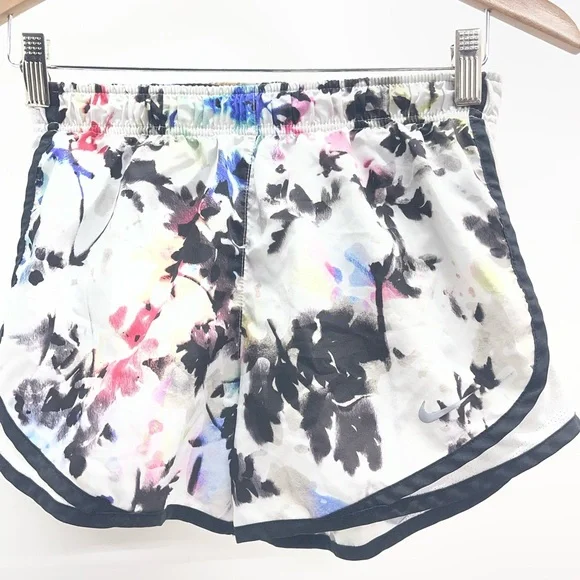 Nike Women's White Floral-Print Athletic‎ Shorts with Black Trim