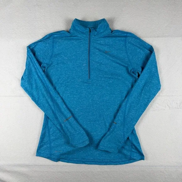 Nike Running Dri-FIT Quarter Zip Pullover Blue Heathered Thumbhole Womens Medium