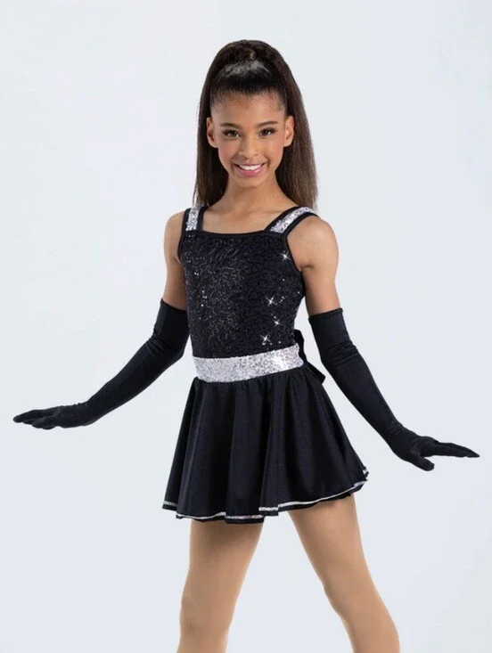 Weissman Girls IC Black & Silver Sequin Bow Dance Dress Costume