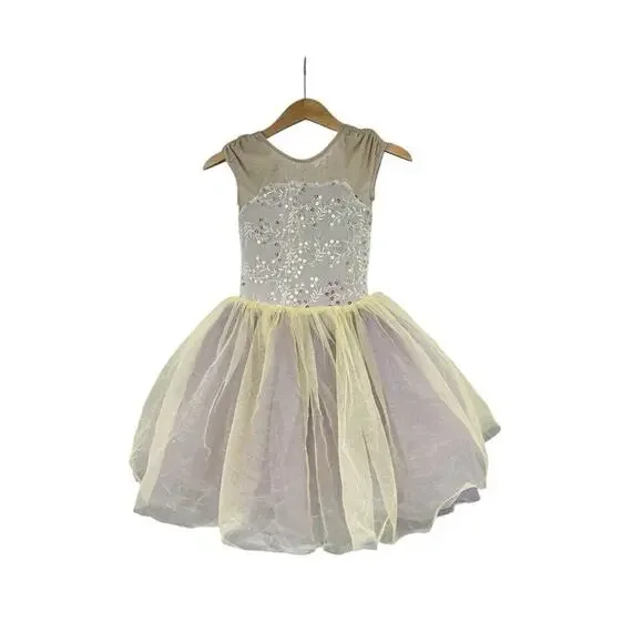 Weissman Dance Costume Pointe Ballet Purple Gold Sparkle‎ Dress Child Medium