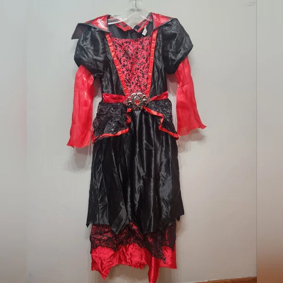 Vampire Queen Costume Large 12 - 14 Halloween Red Black‎ Youth B996