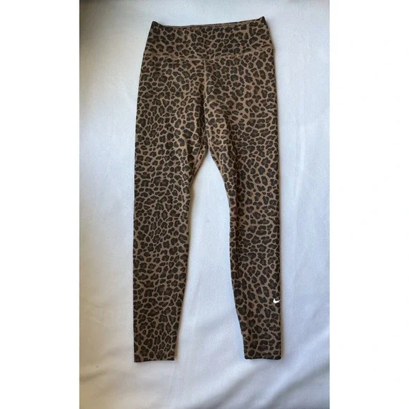 Nike Sparkly Leopard Print Leggings Brown Black Animal Print Cropped S