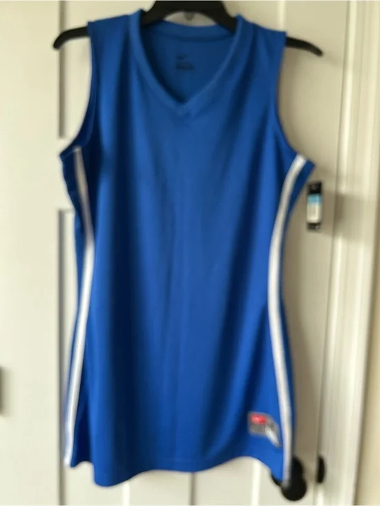 NWT - Nike Blue Athletic Basketball  Sleeveless Long Top with White Side Stripes