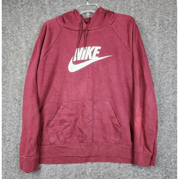 Nike‎ Hoodie Women XL Burgundy Sportswear Futura Logo Pullover Sweatshirt