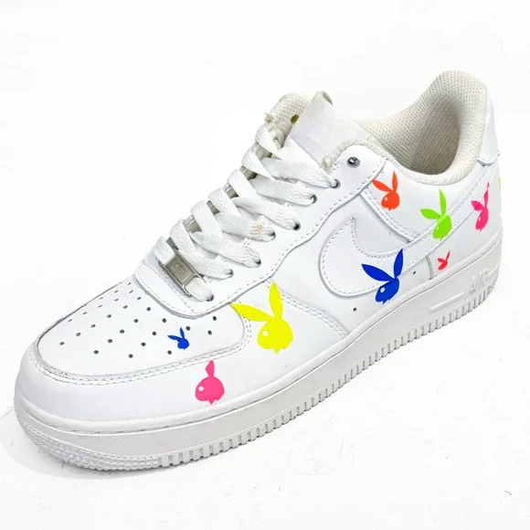 Nike Air Force 1 Custom Rainbow PLAYBOY Low White M 7/W‎ 8.5