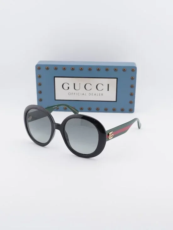 Gucci GG0712S 001 Round Sunglasses - Black / Grey