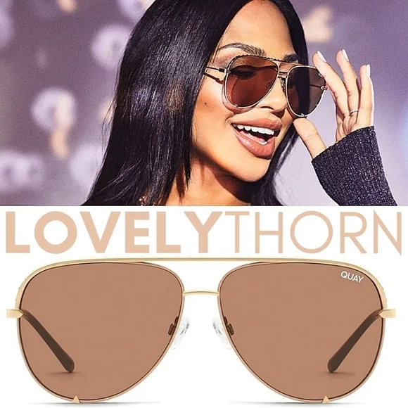 QUAY // ltd ed rivet detail gold frames with tan lenses aviator sunglass…