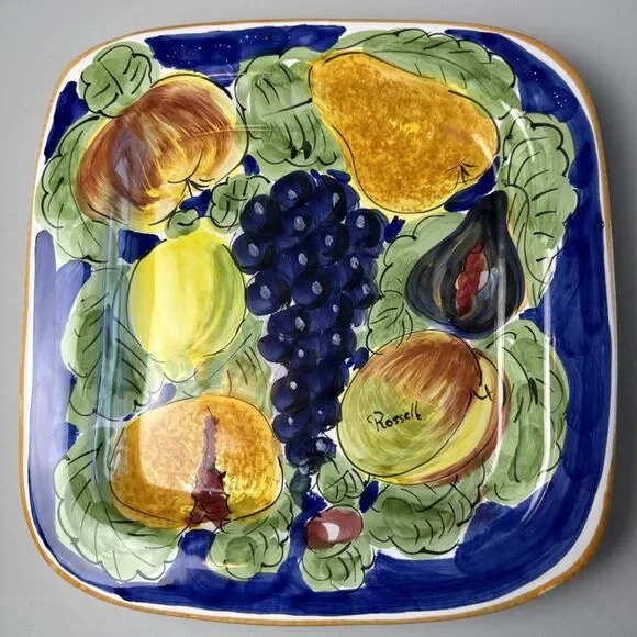 VTG Square Fruit Design Wall‎ Plate Signed Made In Florence Italy 10.75