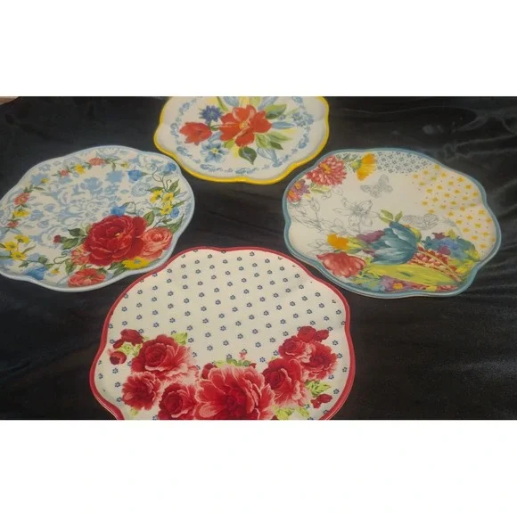 Pioneer Woman Floral Stoneware Appetizer Plates Set of 4 Scalloped 6.5 Inch
