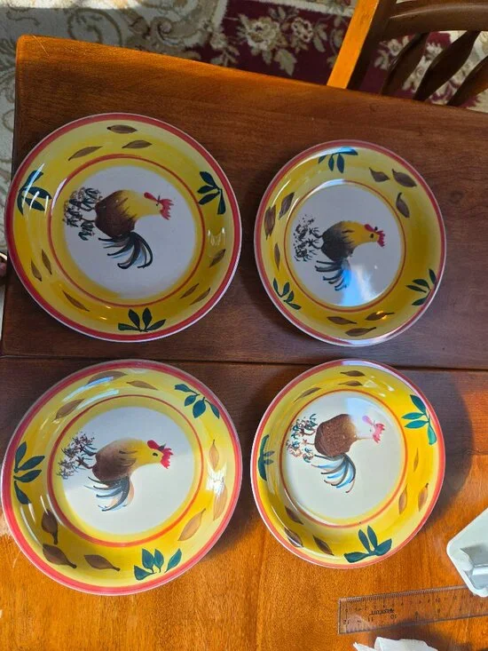 VINTAGE PHILLIPPE RICHARD HAND PAINTED ROOSTER  SALAD OR BREAD PLATES