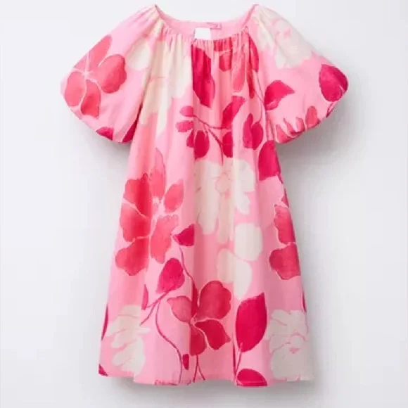 Zara Girl Pink Floral Puff Sleeve Shift Dress Sz 11-12
