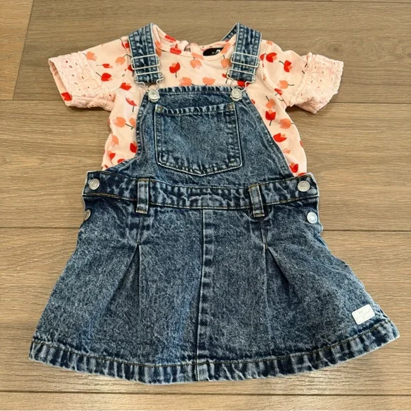 7 FOR ALL MANKIND Pink Denim Tulip Spring Short Sleeve Overall Dress Size‎ 3T