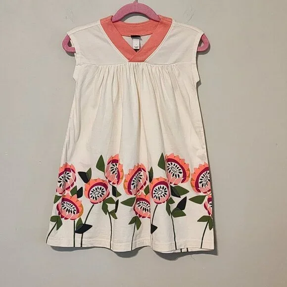 Tea Collection sz 4 girls summer sleeveless dress flower applique