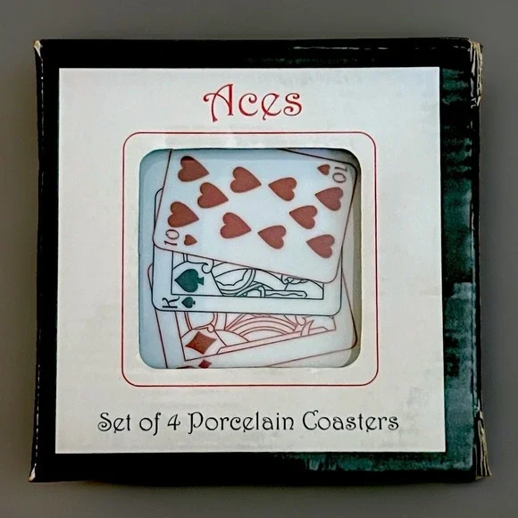 BIA Cordon Bleu Aces Porcelain Coaster Set of 4 Playing Cards Poker 2003 NIB