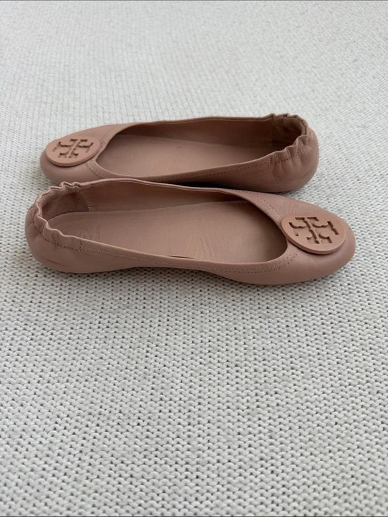 Tory Burch Leather Minnie Travel Ballet Flat Pink/Nude Size 8