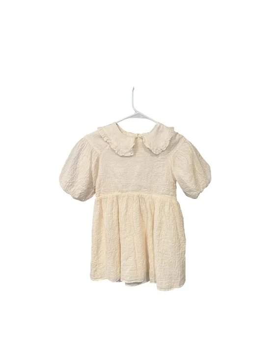 H&M Cream Ruffle Collar Textured Dress