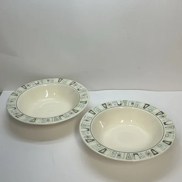 atomic starburst pattern serving  bowls mcm taylor stone green blue 9.5 inch‎