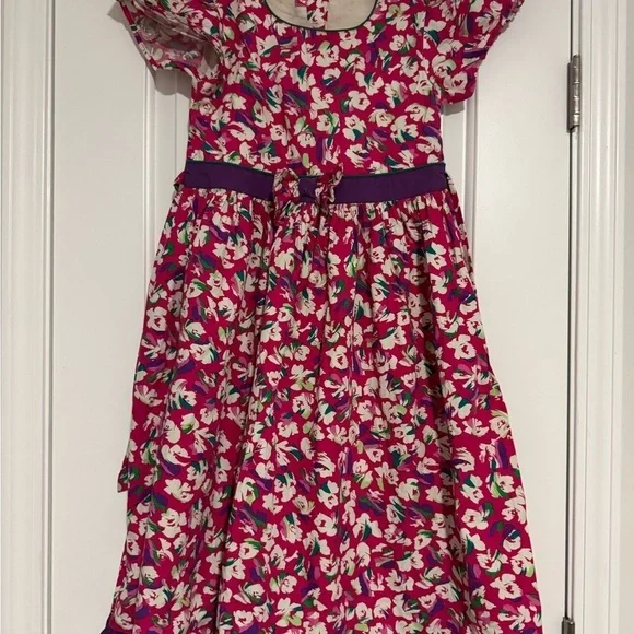Pink and Red Puff Sleeve Sundress with Scoop Neck