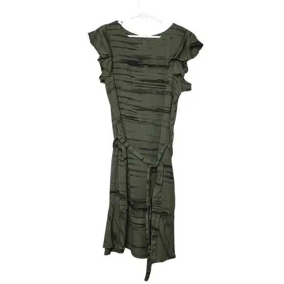 Bella Dahl Girls Flutter Sleeve Ruffle Fernwood Stripe Dress Size 10 New