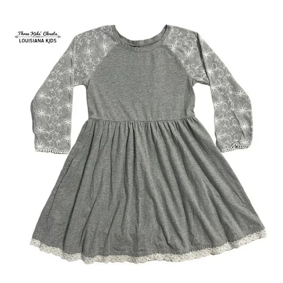 Garnet Hill Sz L (8-10Y) Grey Zoe Lace Knit Dress