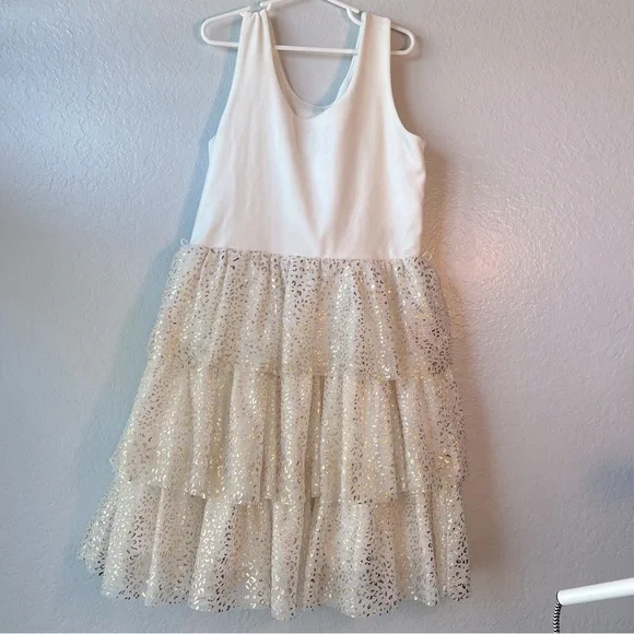 NWT CHILDRENS PLACE  Toddler WHITE/GOLD PRINCESS SPARKLE DRESS Large 10/12‎