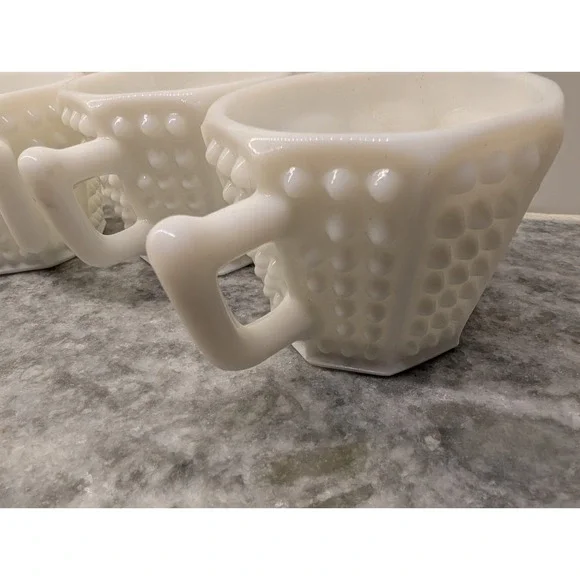 Vintage Hobnail small‎ white milk glass Cups, Set Of 2
