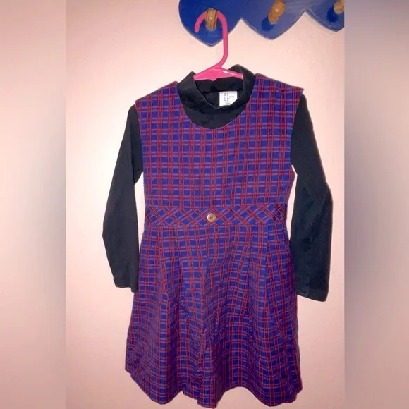 Toddler Girls Fall Outfit 2 Pieces size 2/3 Vintage Plaid Red &‎ Navy Dre…