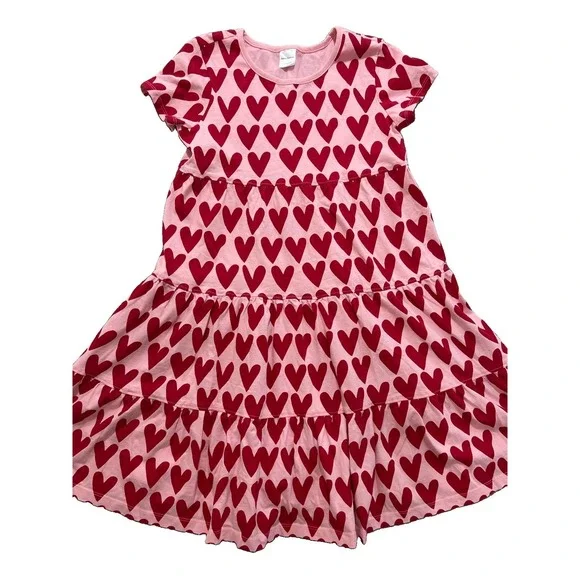Hanna Andersson Size 150 (US 12) Pink With Red Hearts Twirl Dress