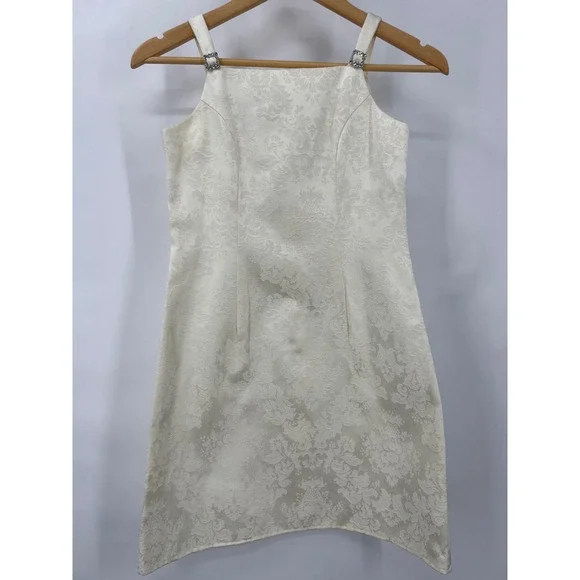 Jessica McClintock Girls 12 Vintage Cream‎ Brocade Formal Dress Rhinestone Party