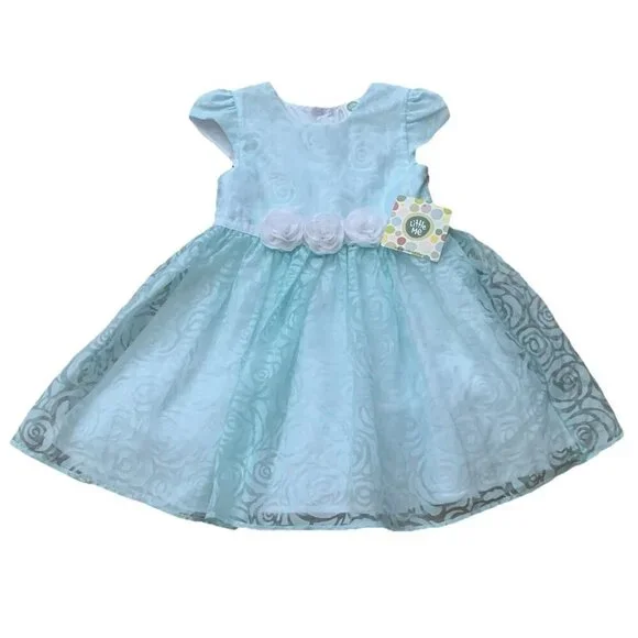 Little Me Baby Girls' Dress Size 18 Months Aqua Floral Dressy Cap Sleeve NWT