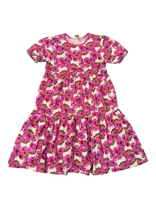 Hanna Andersson Pink Unicorn Print Tiered Girl's Dress