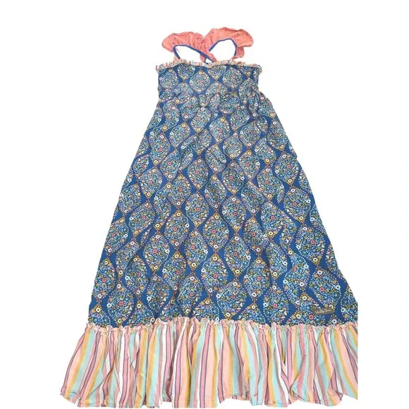 Matilda Jane Girls‎ Blue Floral Striped Ruffle Maxi Dress Size 8 25031D