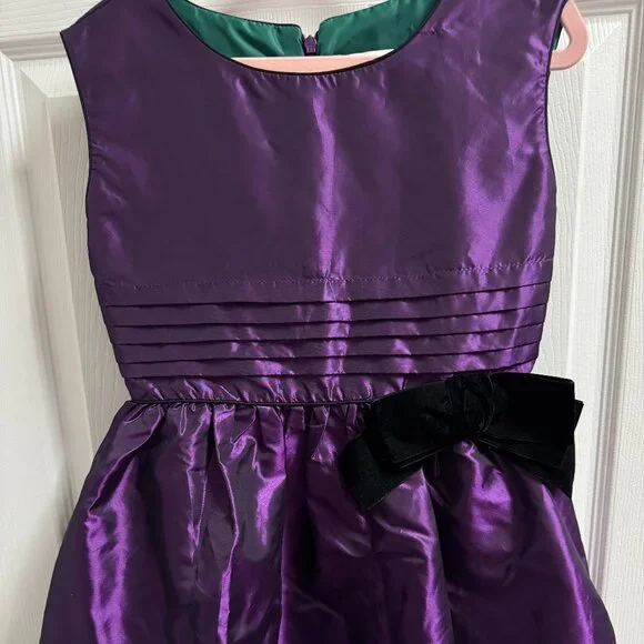 American Girl Girls Purple Taffeta Fancy Dress With Black Bow‎ 7