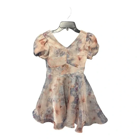BBC-2 Rare Editions Big Girls Balloon Sleeve Dress Size 8 -‎ Floral Taupe