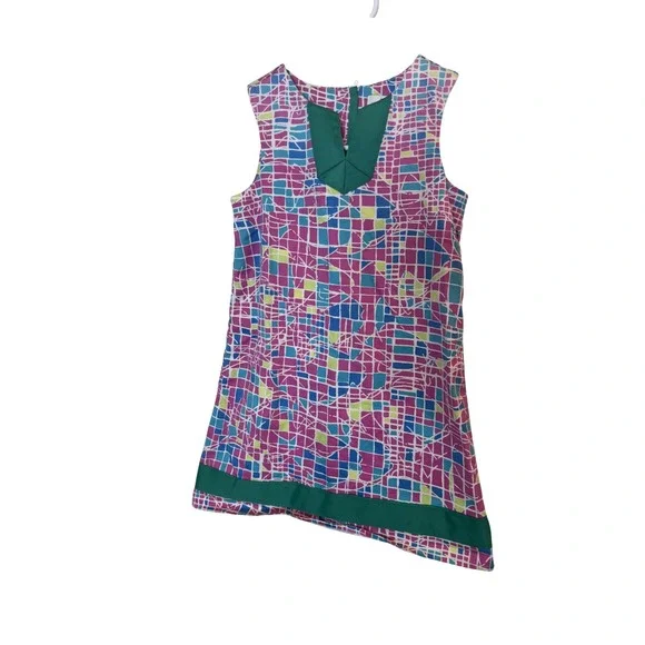 Vineyard Vines Dress Girls 6 Pink Geometric Print‎ Sleeveless Shift Ribbon Trim