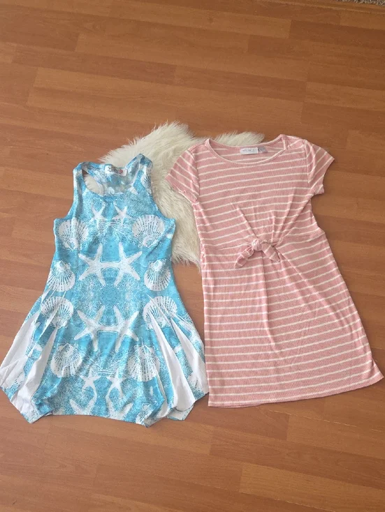 Children's Place Girls Pink Blue Dress Lot Of 2 Sz 7/8