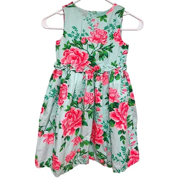 Gymboree‎ Cotton Dress Blue Pink Peony Floral Ruffle Party Size 7 EUC