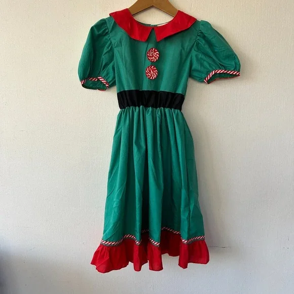 Rukajia‎ Elf Dress Girls Size 8 Green Red Christmas Costume