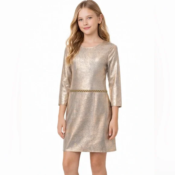 Dolls & Divas Designer Rose Gold Silver Girls Party Dress Long Sleeves sz 16 NWT