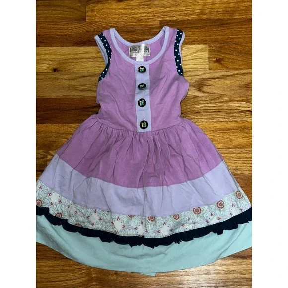 Matilda Jane The Pier Dress Good Hart Girls Size‎ 4 Purple Buttons Tie Front