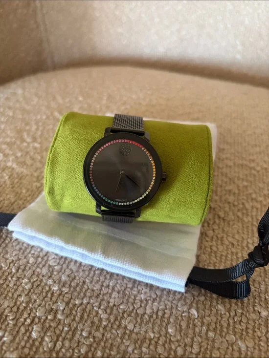 Movado Bold Mesh Band Watch with Rainbow Crystal Accent
