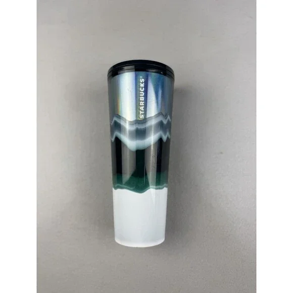 Starbucks 24 Oz Green Wave 2021 Holiday Silver White Venti  Tumbler Cold Cup