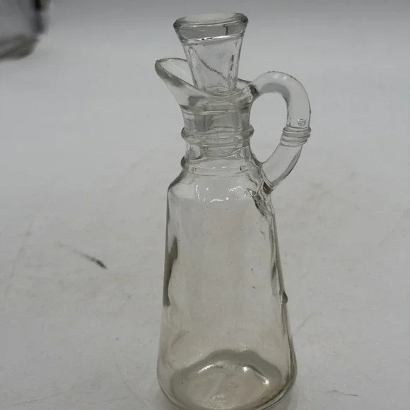 Vintage Anchor Hocking Clear Glass Cruet with Glass Stopper #16 & Imprint