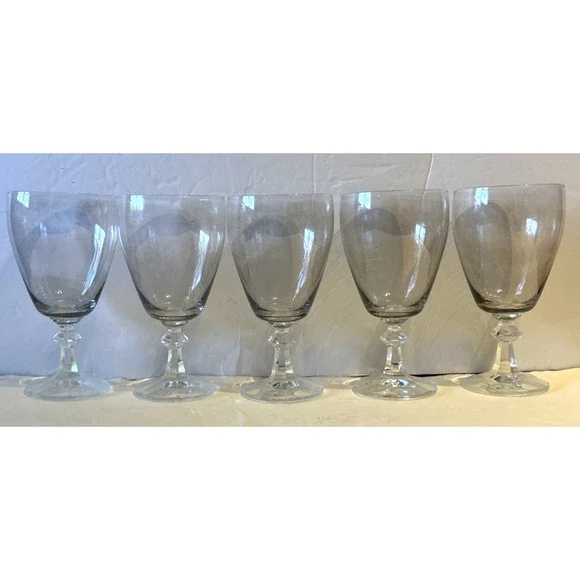 EBELING & REUSS Knob In Stem Texted Foot Clear Wine Glasses EBC5 6 3/8